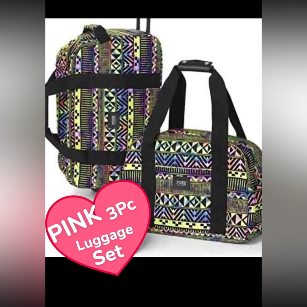 VS PINK 3PC AZTEC PRINT LUGGAGE SET
